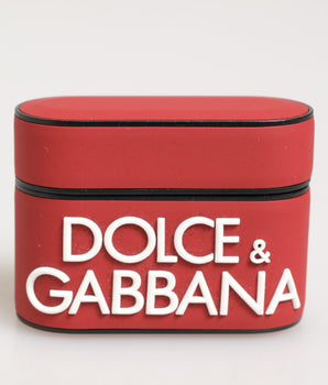 Dolce &amp; Gabbana Red White Silicone Embossed Logo Accessory Airpods Case