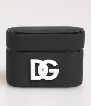Dolce &amp; Gabbana Black White Rubber Embossed Logo Accessory Airpods Case