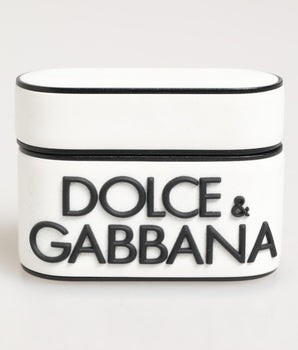 Dolce &amp; Gabbana White Black Rubber Logo Embossed Accessory Airpods Case
