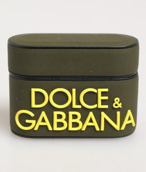 Dolce &amp; Gabbana Army Green Rubber Logo Embossed Accessory Airpods Case