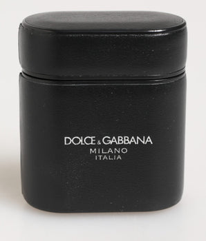 Dolce &amp; Gabbana Black Calfskin Leather Logo Print Flip Holder Airpods Case