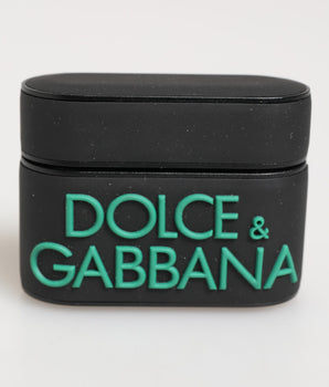Dolce &amp; Gabbana Black Mint Rubber Logo Embossed Accessory Airpods Case