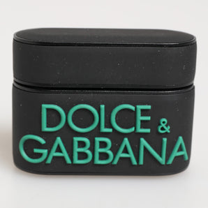 Dolce & Gabbana Black Mint Rubber Logo Embossed Accessory  Airpods Case