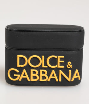 Dolce &amp; Gabbana Black Yellow Rubber Logo Embossed Accessory Airpods Case