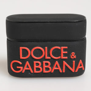 Dolce & Gabbana Black Orange Rubber Logo Embossed Accessory Airpods Case