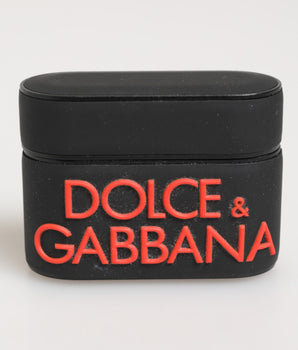 Dolce &amp; Gabbana Black Orange Rubber Logo Embossed Accessory Airpods Case