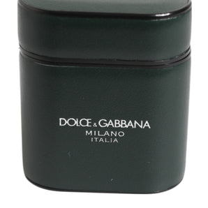 Dolce & Gabbana Army Green Calfskin Leather Logo Flip Holder Airpods Case