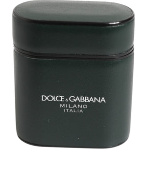 Dolce &amp; Gabbana Army Green Calfskin Leather Logo Flip Holder Airpods Case