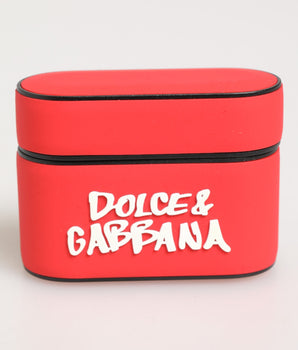 Dolce &amp; Gabbana Red PVC DG Logo Embossed Men Flip Holder Airpods Case