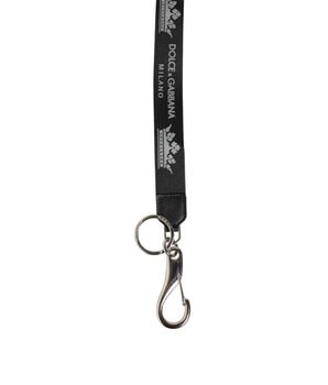 Dolce &amp; Gabbana Black Silver Nylon DG Crown Men's Holder Keychain Keyring