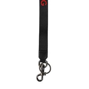Dolce & Gabbana Black Red Logo Polyester Brass Holder Keychain Keyring