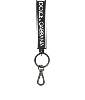 Dolce &amp; Gabbana Black White DG Rubber Logo Silver Men's Holder Keyring