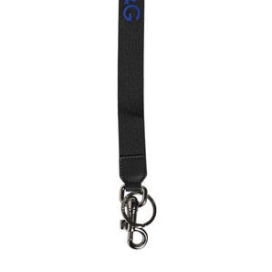 Dolce & Gabbana Black Blue DG Logo Polyester Brass Holder Keychain Keyring
