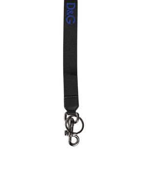 Dolce &amp; Gabbana Black Blue DG Logo Polyester Brass Holder Keychain Keyring