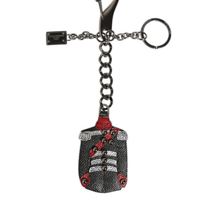 Dolce & Gabbana Black Red Military Leather Patch DG Logo Keychain Keyring