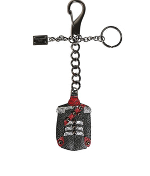 Dolce &amp; Gabbana Black Red Military Leather Patch DG Logo Keychain Keyring