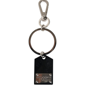 Dolce &amp; Gabbana Black Sint Glass Plaque DG Logo Metal PlateKeychain Keyring