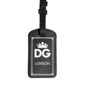 Dolce & Gabbana Black Textured Leather DG Logo Travel Luggage Tag Keyring