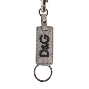 Dolce & Gabbana Gray Leather Logo Metal Ring Keychain Holder Keyring