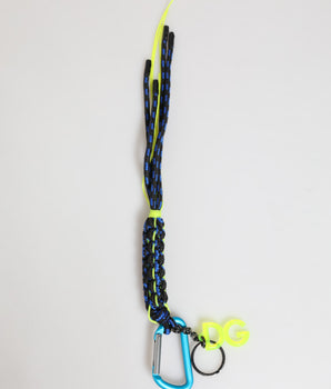 Dolce &amp; Gabbana Blue Yellow Leather Tape String DG Logo Keychain Keyring