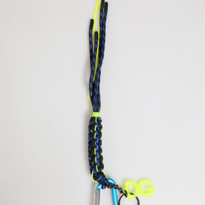 Dolce & Gabbana Blue Yellow Leather Tape String DG Logo Keychain Keyring