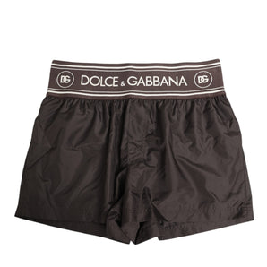 Dolce & Gabbana Brown Polyester Logo Elastic Waistband Swimwear