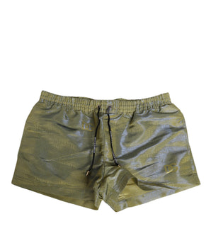 Dolce &amp; Gabbana Green Polyester Metallic Logo Print Men Swimwear