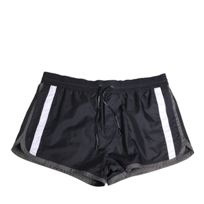 Dolce & Gabbana Black White Polyester Logo Elastic Waistband Swimwear