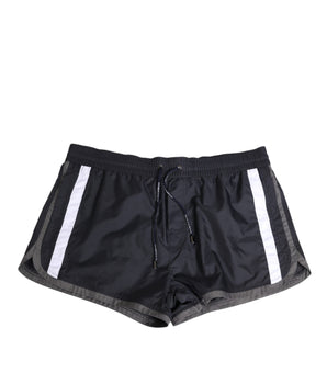 Dolce &amp; Gabbana Black White Polyester Logo Elastic Waistband Swimwear