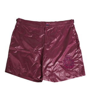 Dolce & Gabbana Burgundy Polyester Logo Embossed Crest Swimwear