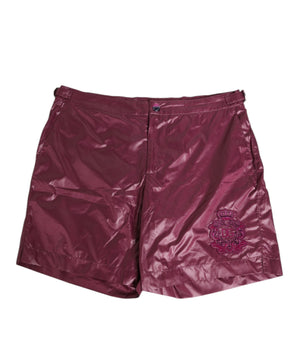 Dolce &amp; Gabbana Burgundy Polyester Logo Embossed Crest Swimwear