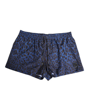 Dolce & Gabbana Blue Leopard Print Polyester Elastic Waistband Swimwear