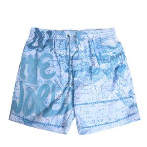 Dolce & Gabbana Blue World Map Polyester Elastic Waistband Swimwear