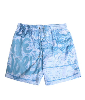 Dolce &amp; Gabbana Blue World Map Polyester Elastic Waistband Swimwear
