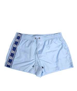 Dolce &amp; Gabbana Light Blue Nylon DG Logo Tape Men Shorts Swimwear
