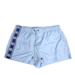 Dolce & Gabbana Light Blue Nylon DG Logo Tape Men Shorts Swimwear