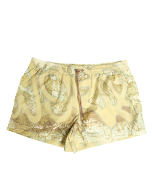 Dolce &amp; Gabbana Yellow World Map Polyester Elastic Waistband Swimwear