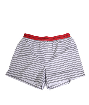 Dolce &amp; Gabbana White Striped Cotton Red Waistband Shorts Swimwear