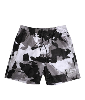 Dolce &amp; Gabbana Black White Camouflage DG Logo Men's Swimwear