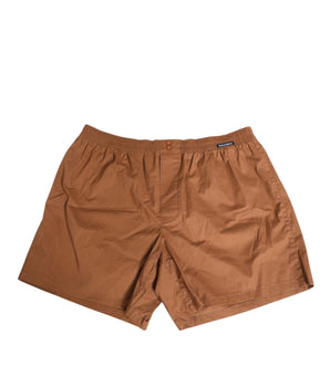Dolce & Gabbana Brown Cotton Boxer Waistband Short Swimwear