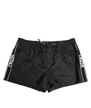 Dolce & Gabbana Black Nylon KING Sideband Men Boxer Shorts Swimwear