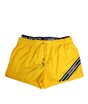 Dolce & Gabbana Yellow Drawstring Beachwear Men Shorts Swimwear