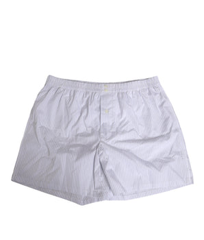 Dolce &amp; Gabbana White Blue Cotton Striped Button Fly Shorts Swimwear