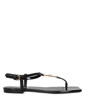 Versace Black Leather Flip-Flop Sandals