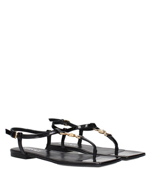Versace Black Leather Flip-Flop Sandals