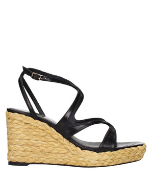 Jimmy Choo Black Leather Wedge Sandals