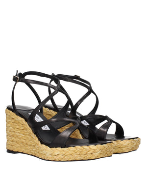 Jimmy Choo Black Leather Wedge Sandals