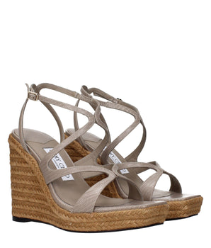 Jimmy Choo Gray Leather Wedge Sandals