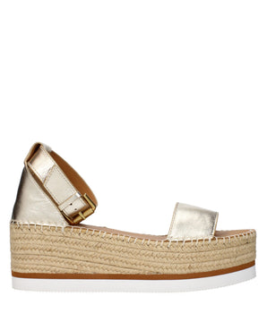 See By Chloé Gold Leather Wedge Sandals