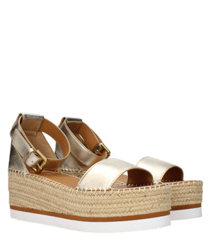 See By Chloé Gold Leather Wedge Sandals